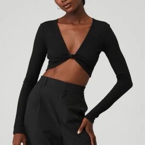 ALO Yoga Black Twist Front Crop Top